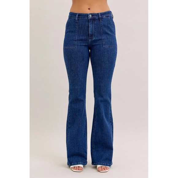 Judy Blue Denim - Judy Blue High Waist Flare Jeans with Front Patch Pockets